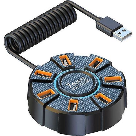 Hub USB 2.0 multi-distributeurs, adaptateur secteur et répartiteur USB haute vitesse 5 Gbit/s pour PC et ordinateur portable, 7 ports (1/5)