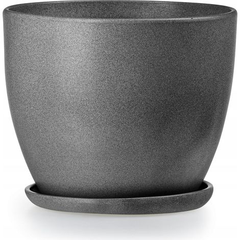 Blumentopf aus Keramik, grau, 16 cm x 16 x 12 cm, 1 Stück. (1/2)