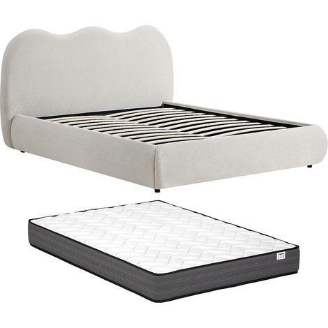 Letto contenitore 140 x 190 cm Tessuto testurizzato Beige + Materasso – OBALESA (1/5)