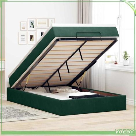 Lit ottoman - 3311174 - 120x190 cm - velours vert foncé - rangement hydraulique (1/5)