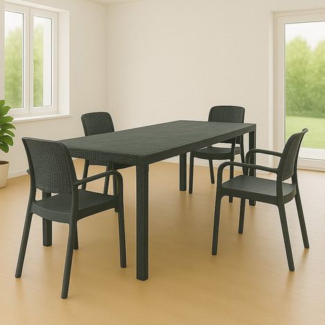 Dmora - Conjunto de mesa y sillas Moie, Salón interior, Mesa rectangular extensible con 4 sillas con reposabrazos, Fabricado en Italia, Color Antracita