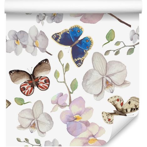 Papel pintado de mariposas, flores y plantas para salón y dormitorio, 50x1000 cm. (1/5)