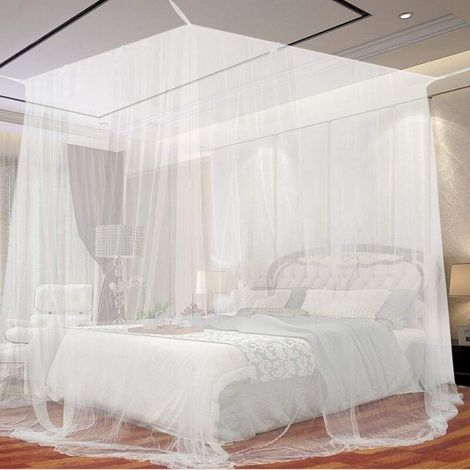 Moustiquaire de Lit, Grand Carrée Moustiquaire pour Lit Extra Large, Moustiquaire Baldaquin Intérieur et Extérieur pour Lits Simples et Doubles - Blanc (190 x 210 x 240cm) (1/5)