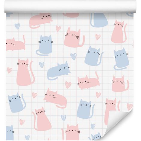 Papier peint à motifs de chatons et de cœurs colorés pour salon et chambre 50x1000 cm (1/5)