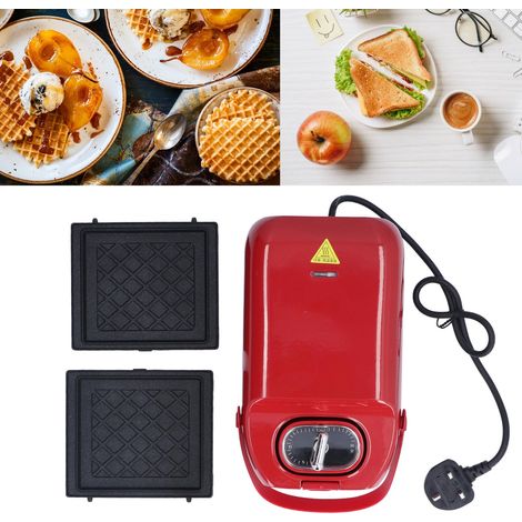 Appareil multifonction pour le petit-déjeuner 650 W, gaufrier double face, appareil à sandwichs, norme britannique 220 V, rouge (1/5)