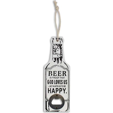 Apribottiglie a Forma di Bottiglia di Birra da Parete in Legno Vintage cavatappi da Cucina stappa Tappo Bianco (1/4)