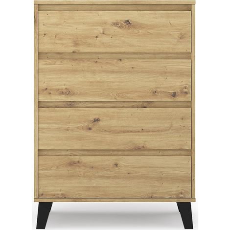 SONIA - Arcón escandinavo 4 cajones - 70x39x99.5cm - Mueble de almacenaje - Roble (1/5)