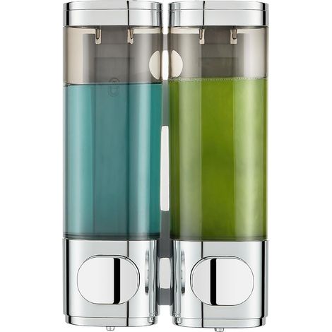 Distributeur de Savon Mural, Distributeur de Shampoing et Après-shampoing Manuel, Distributeur Gel Douche, Sans Perçage, Anti-Fuite pour Salle de Bain Cuisine Hôtel Restaurant, 300ML2 Argenté (1/5)