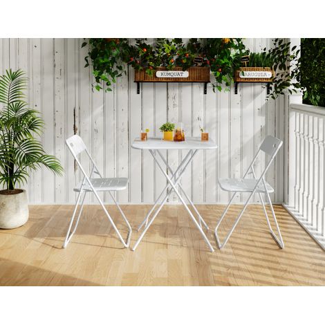 Set bistrot da giardino 60x60x73 cm in acciaio bianco, pieghevole, stile moderno FloraGrace (1/5)