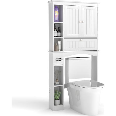 Mobiletto sopra il WC, mobiletto per WC con ripiano per lavatrice a 2 ante, ripiano regolabile, 21 x 80 x 165 cm, bianco (1/5)