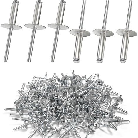 Lot de 120 rivets aveugles en aluminium, tête bombée à large bague 4,8mm, pour assemblage métal, bois, meuble, automobile, machines et industrie (4.8x20 mm) (1/5)