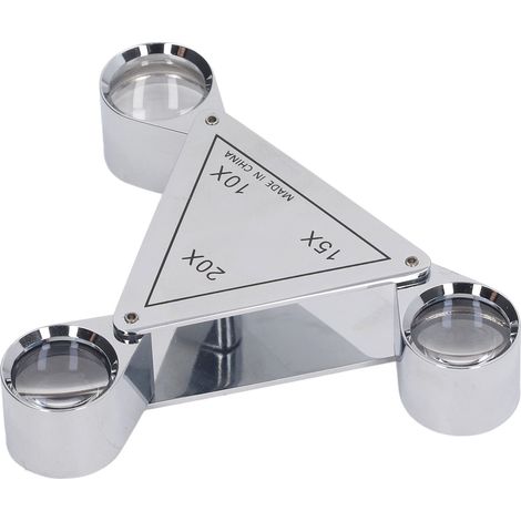 3-Linsen-Taschenlupe, faltbar, Juwelierlupe, 10x, 15x, 20x Vergrößerung, Schmuckidentifizierungslupe, Zinklegierung, Metall, Silber (1/5)