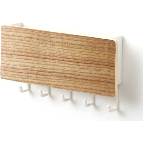 Wooden keybox and mail rack with no hole hook type keyframe, Wooden wall mail rack with 5 plastic hooks