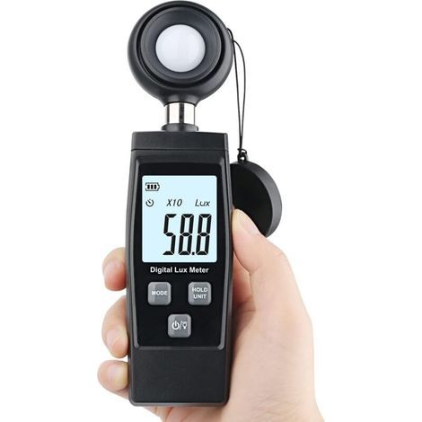Lux meter for monitoring ambient light intensity, digital photometer, measuring range up to 200,000 lux, for LED plant cultivation (1/4)