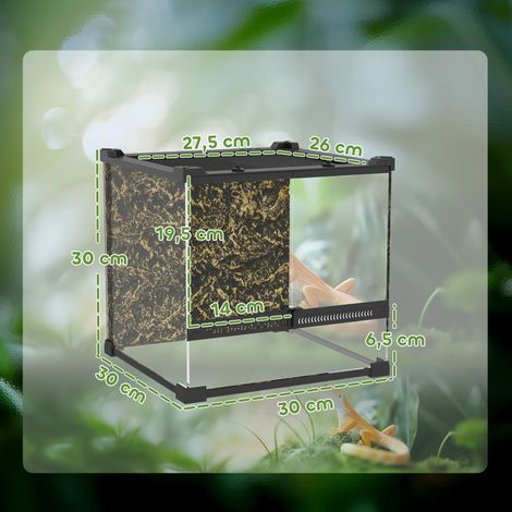 Glas-Terrarium für Reptilien, erhöhter & wasserdichter Boden, Knopfschloss (1/5)