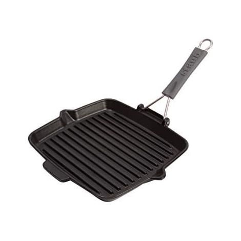 STAUB Bistecchiera in Ghisa con Manico in silicone, Adatta per Induzione, Quadrata 24 cm, Nero (1/5)