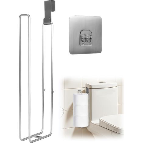 Porte-papier toilette sans perçage - Support de papier toilette debout - Autocollant pour 4 rouleaux de papier toilette de rechange pour salle de bain (1/5)
