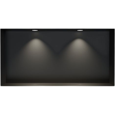 BERNSTEIN - Nicchia doccia in acciaio inox + 2 faretti LED, ripiano integrato NT306010X - 30x60x10cm (AxLxP) - Nero, 2x faretti nera opaca	Nero, 2x cornice per installazione spot nera opaca