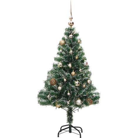 Sapin de Noël Artificiel 150 LED avec Boules Neige Floquée Support Métal Vert et Blanc 150 cm (1/5)