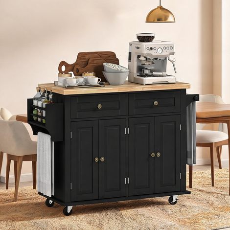 SunJet Buffet, enfilade, Desserte îlot de cuisine noir et bois d'hévéa - Réf. O7R7DUWE6N3L (1/5)