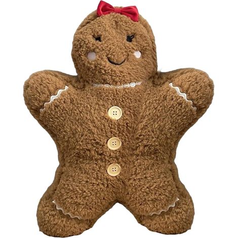 Oreiller en forme de bonhomme en d'épices – Oreiller en peluche douce en forme de bonhomme en d'épices, peluche, décoration créative pour lit, canapé, Noël (1/5)