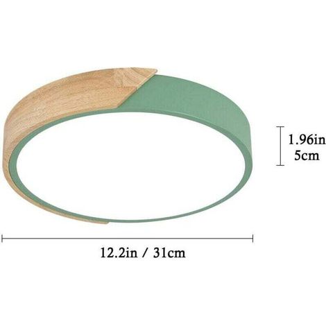Plafonnier LED rond moderne en bois 24W 2400lm, blanc froid 6500K, design macaron, éclairage pour chambre, cuisine, salon, balcon, couloir, 30 x 5 x 30 cm (vert)