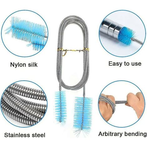 Stück, Aquarium-Reinigungsbürste, flexible Doppel-Aquarium-Reinigungsbürste, Schlauchbürste für Aquarienfilter, Doppelschlauchbürste aus Edelstahl, 155 cm
