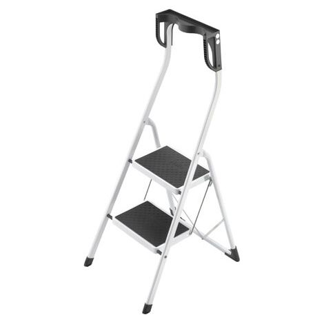 Hailo – Escabeau 2 marches – Hauteur de travail max 2.47m – Marches striées antidérapantes 35 x 20cm – Barre de sécurité courbée