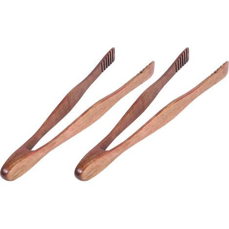 Pinces de Service en Bois Marron 2pcs Anti-brûlure Cuisine et Barbecue, Accessoire Pratique pour Restaurant et Thé de L'après-midi (1/5)