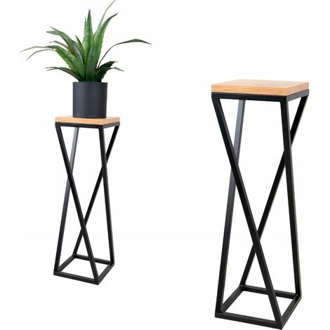 Supporto per fiori in metallo stile loft, nero, in legno chiaro Lescar S 19x19x62 (1/5)