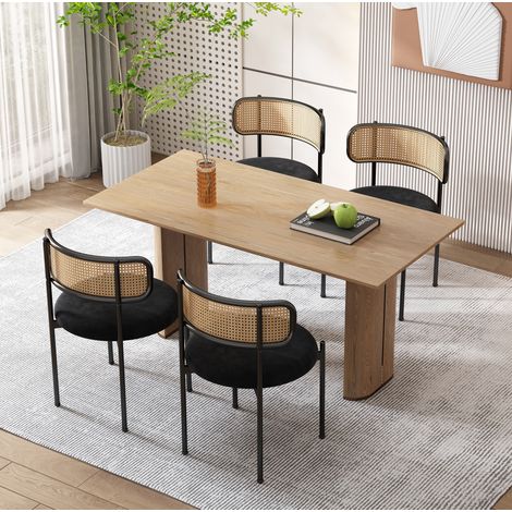 Esszimmerstühle aus Samt, 4er-Set, Rückenlehne in Rattanoptik, schwarz HAVRYA (1/5)