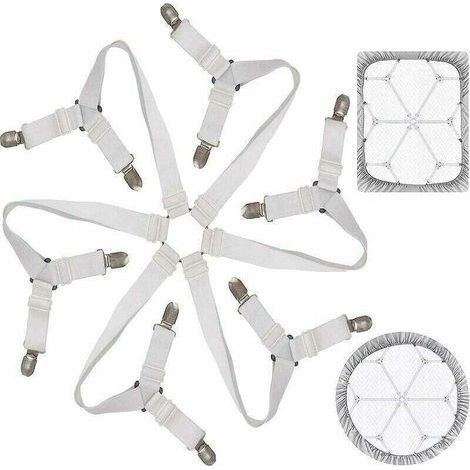 Tendeur Drap Housse Lit Drap Réglable Attache Drap Housse Élastique 3 Voies 6 Côtés Feuilles De Literie Bretelles Drap De Lit Attaches Pour Draps De Lit Coussin De Canapé Matelas Blanc (1/5)