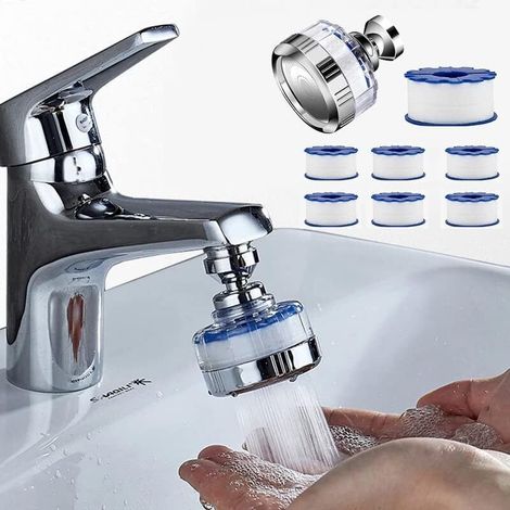 Filtre à eau Robinet,Universel Filtre Anti Calcaire Robinet avec 6 éléments filtrants en coton PP,Tête de Pulvérisateur Rotatif à 360° (1/5)