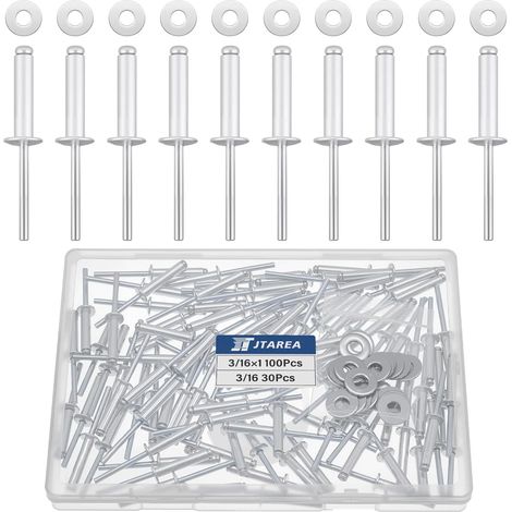 130 Pièces 4,8 × 25 mm Rivets Aveugles en Aluminium avec Rondelles Rivet à Bout Ouvert Tete Large (Argent) (1/5)