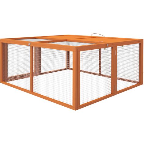 Faltbarer Unterschlupf für 2–3 Nagetiere, mehrere Eingänge, Holz und Stahl, 110 x 105 x 50 cm, Orange