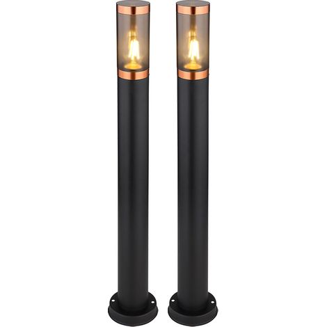 Lampadaire de jardin éclairage extérieur lampe d'extérieur lampadaire éclairage de chemin acier inoxydable, accent cuivre fumée noire, 1x E27, DxH 7,6x80 cm, lot de 2 (1/5)