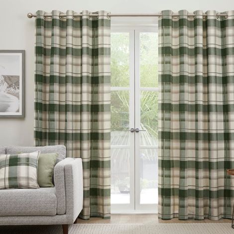 Rideaux Tartan Vert 117 x 183 cm 100% Coton 2 Panneaux Rideaux à Carreaux Vert Olive Rideaux à œillets Verts à Carreaux Rideaux Vert foncé pour Salon Chambre Bureau (1/3)