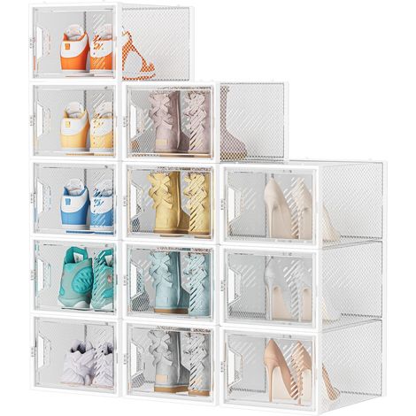 Boîtes à chaussures,12 pcs Rangement Chaussures Plastique Transparent Boite Rangement,Conteneurs pour Organisateur de Chaussures avec Couvercles 33.2 x 25 x 18.7cm (1/5)