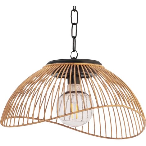 Idmarket – Lampe solaire extérieure SYDNEY – Suspension en métal effet rotin – Ampoule blanc chaud – Autonomie 8 heures – Résistante aux projections d'eau