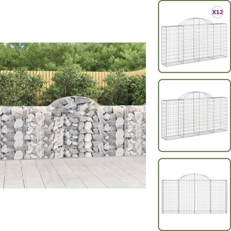 Paniers à gabions arqués 12 pcs 200x30x100/120 cm Fer galvanisé - Panier Gabion - Mur Gabion - Clôture Gabion - Décoration Jardin - Barrieres Jardin (1/5)