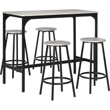 Ensemble Table Haute avec 4 Tabourets de Bar Style Industriel 110x50x89,5cm Gain de Place Aspect Bois et Métal Noir (1/5)