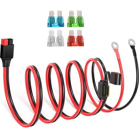 Connecteur à borne à anneau ou 10 AWG, câble connecteur de batterie avec 5 fusibles pour générateurs solaires de centrale électrique portable automobile (5 pieds) (1/5)