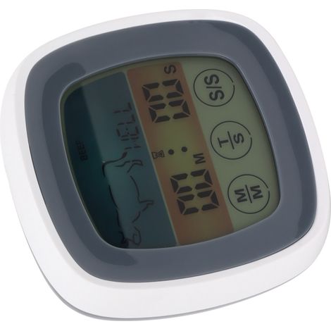 Thermomètre de cuisine tactile avec affichage numérique et minuteur, thermomètre de terrain pour barbecue, gris avec cadre central blanc (1/5)