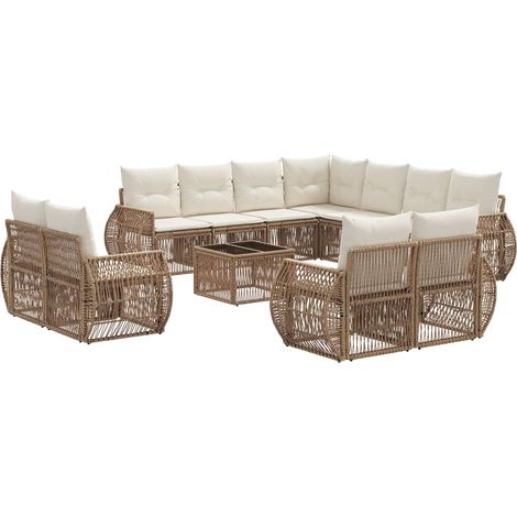vidaXL Set Divano da Giardino 12 pcs Beige e Bianco Crema polyrattan
