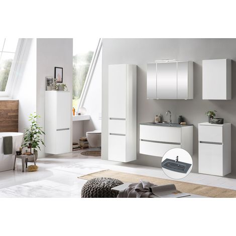 Badezimmer Set 6-tlg. inkl. Glasbecken grau LAURIA-03 in matt weiß, BxHxT: ca. 200x200x49 cm (1/5)