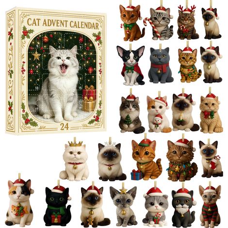 Weihnachtskalender mit Katzenmotiven und Überraschungsfiguren – Weihnachtsbaumschmuck im Cartoon-Stil (Katzen) – Weihnachtskalender bis zum Jahresende (1/5)