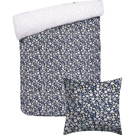 Parure de lit 2 Pièces 1 Personnes - Housse de Couette 140x200 cm et 1 Taie Oreiller 63x63 cm – 100% Satin de Coton, 80 Fils – Aube Florale – Blanc (1/5)