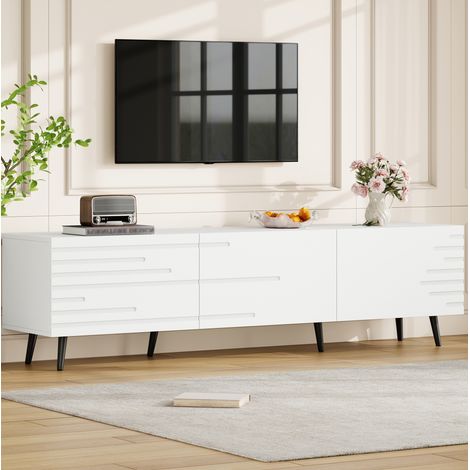 Mobile TV 180x40x48 cm bianco in MDF con 3 ante a ribalta e design 3D (1/5)