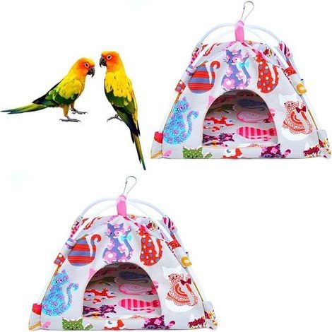 Parrot Hammock Nest: Leaf & Bird Pattern, Rose Color, 21cm Basket (1/3)