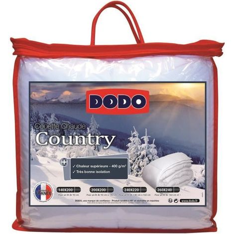 Dodo – Couette chaude 400g/m2 – Enveloppe 80% polyester 20% coton – Garnissage fibres creuses – Dimensions 240x260cm – Fabrication française